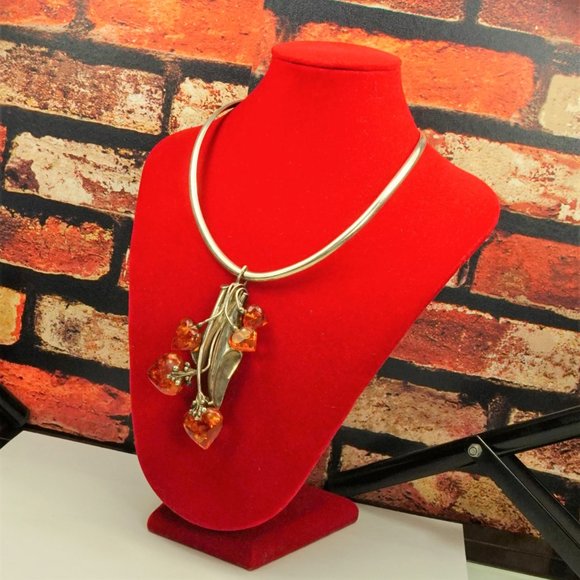 MASSIVE AMBER STERLING PENDANT & BROOCH WITH OMEGA WIRE NECKLACE, RARE JEWELRY - Picture 6 of 16